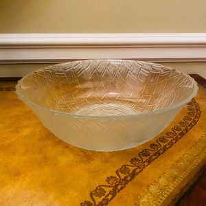 Vintage Frosted Glass Textured Basketweave Serving Bowl